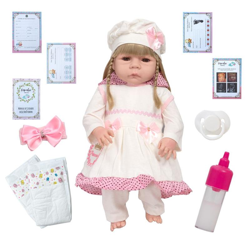 Boneca Reborn Menina Abigail Com Conjunto Rosa 13 Itens - Bonecas